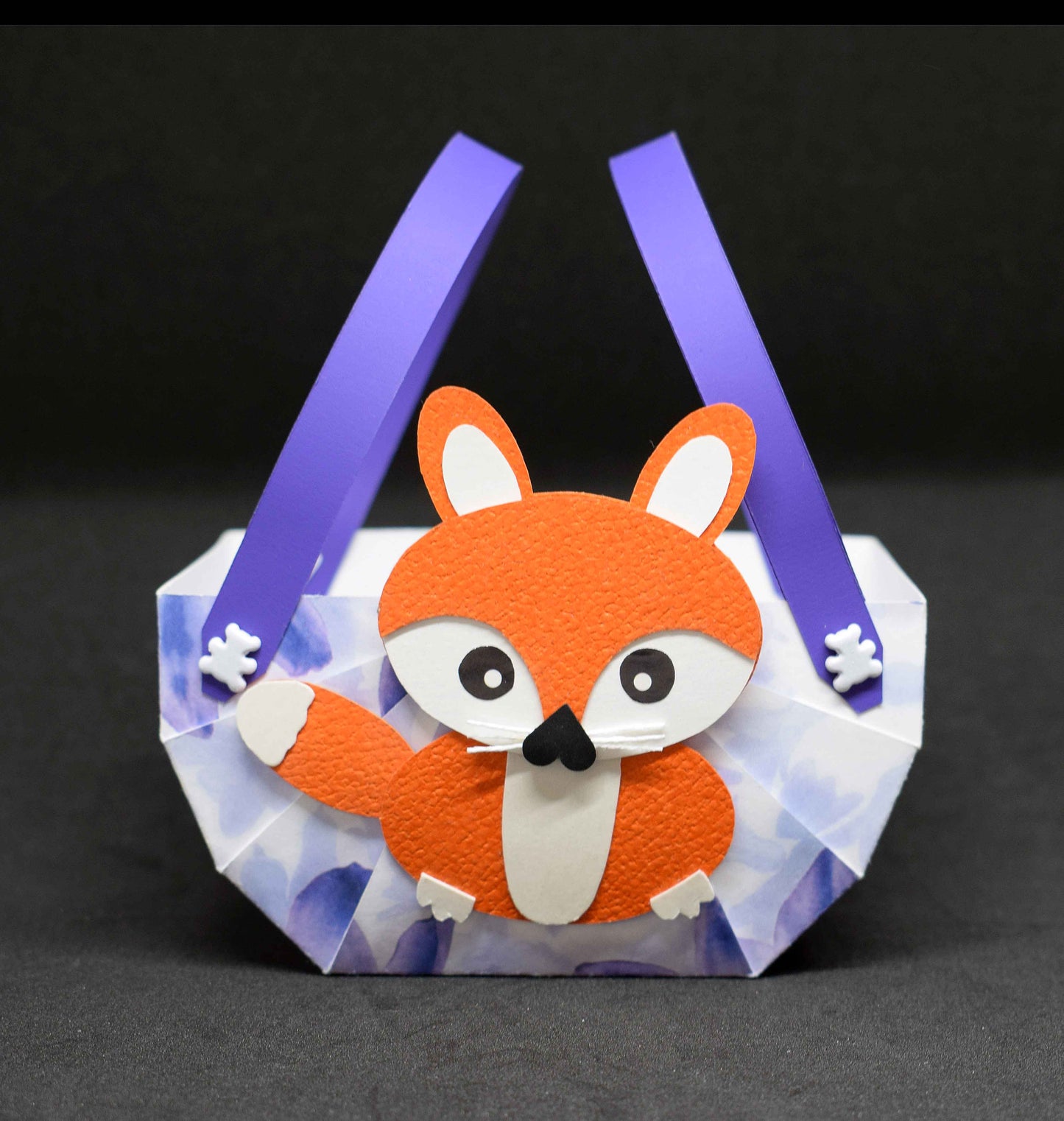 Petit panier en papier et relief pour friandise "renard"