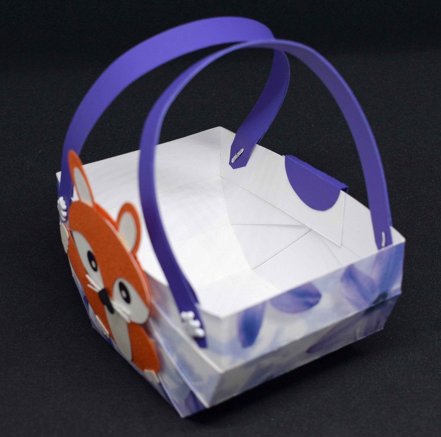 Petit panier en papier et relief pour friandise "renard"