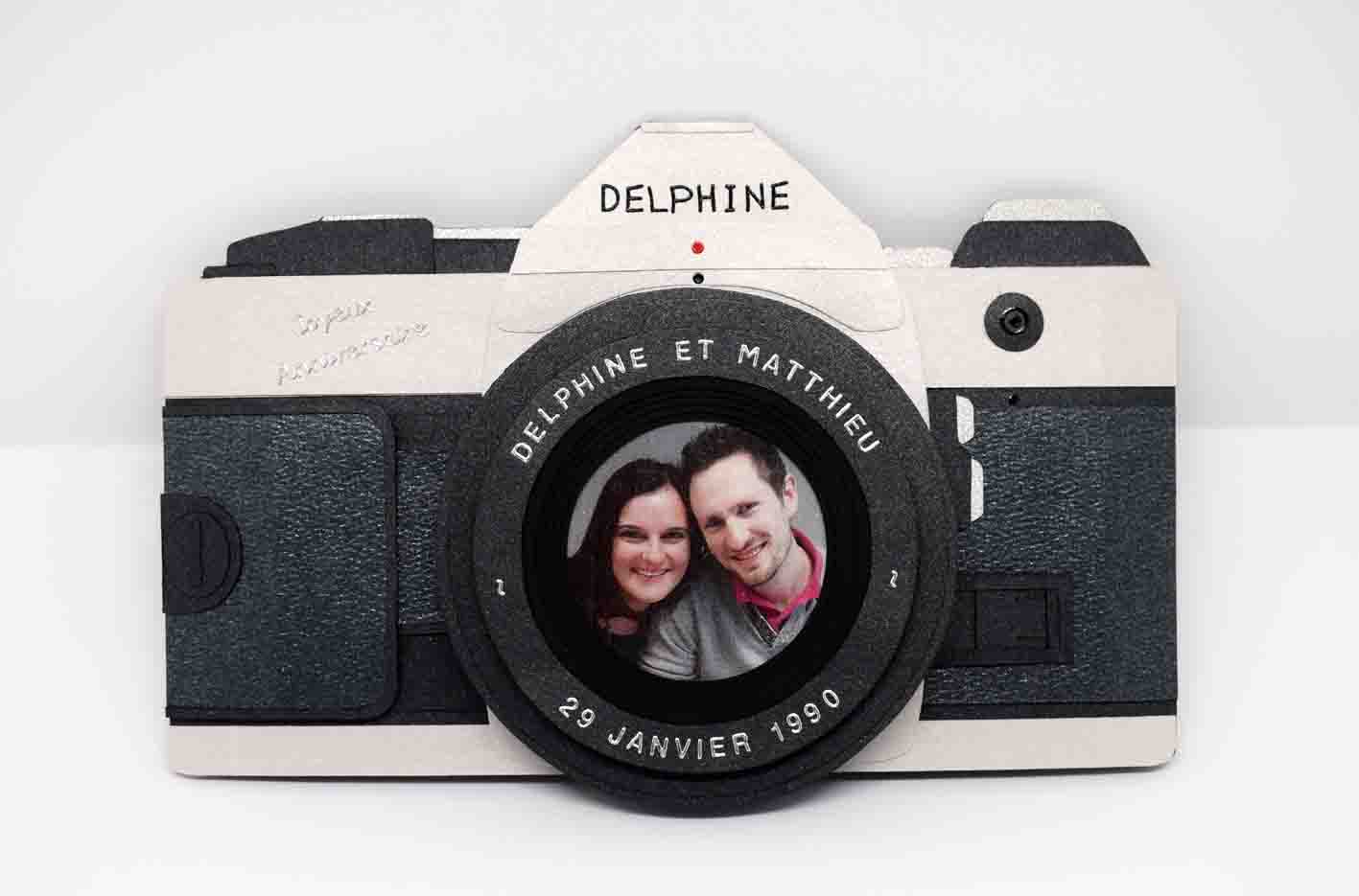Carte anniversaire en forme d'appareil photo