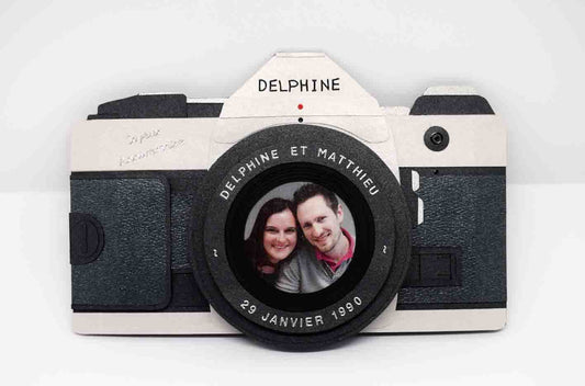 Carte anniversaire en forme d'appareil photo
