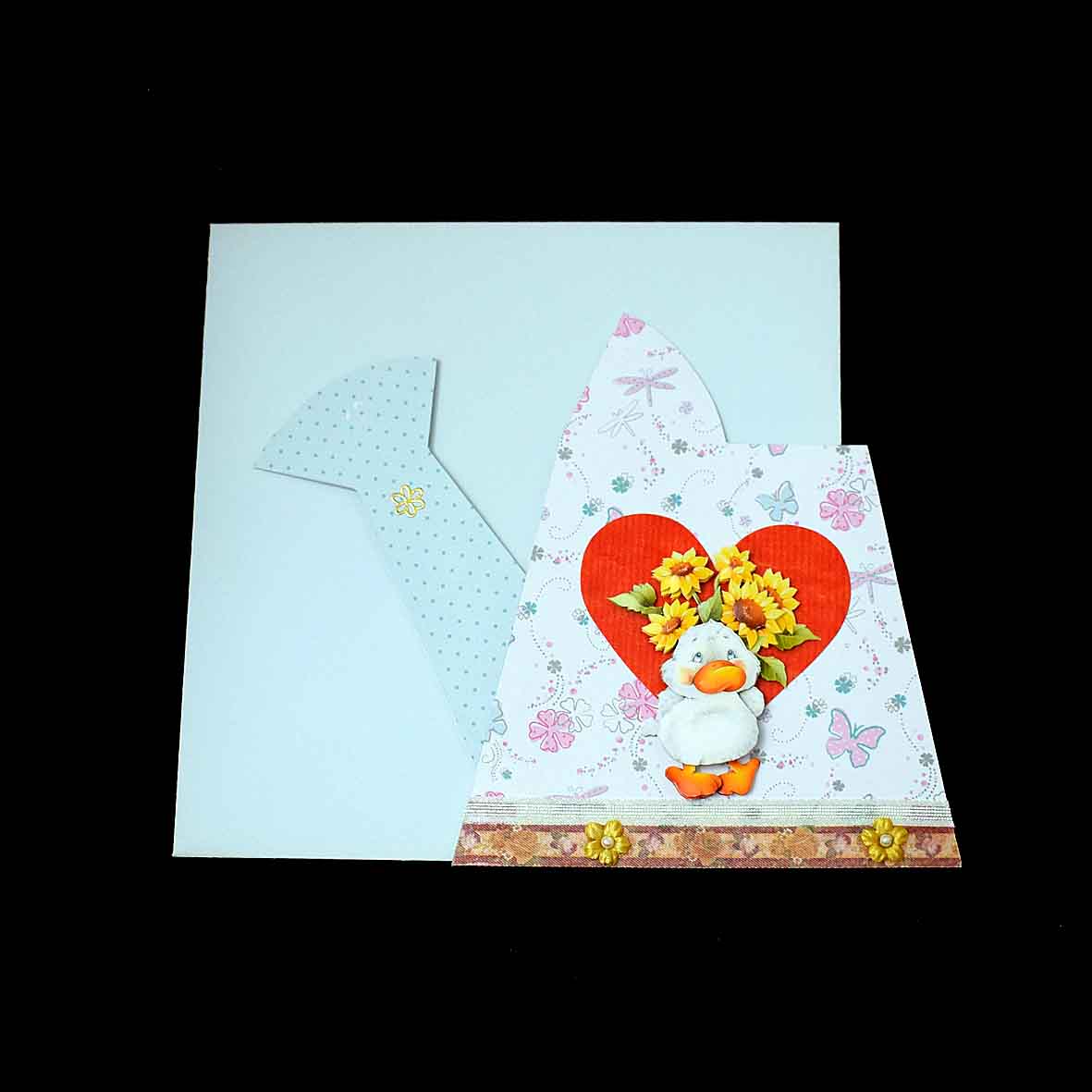 Carte d'anniversaire femme canard au bouquet - Carte en forme d'arrosoir personnalisable
