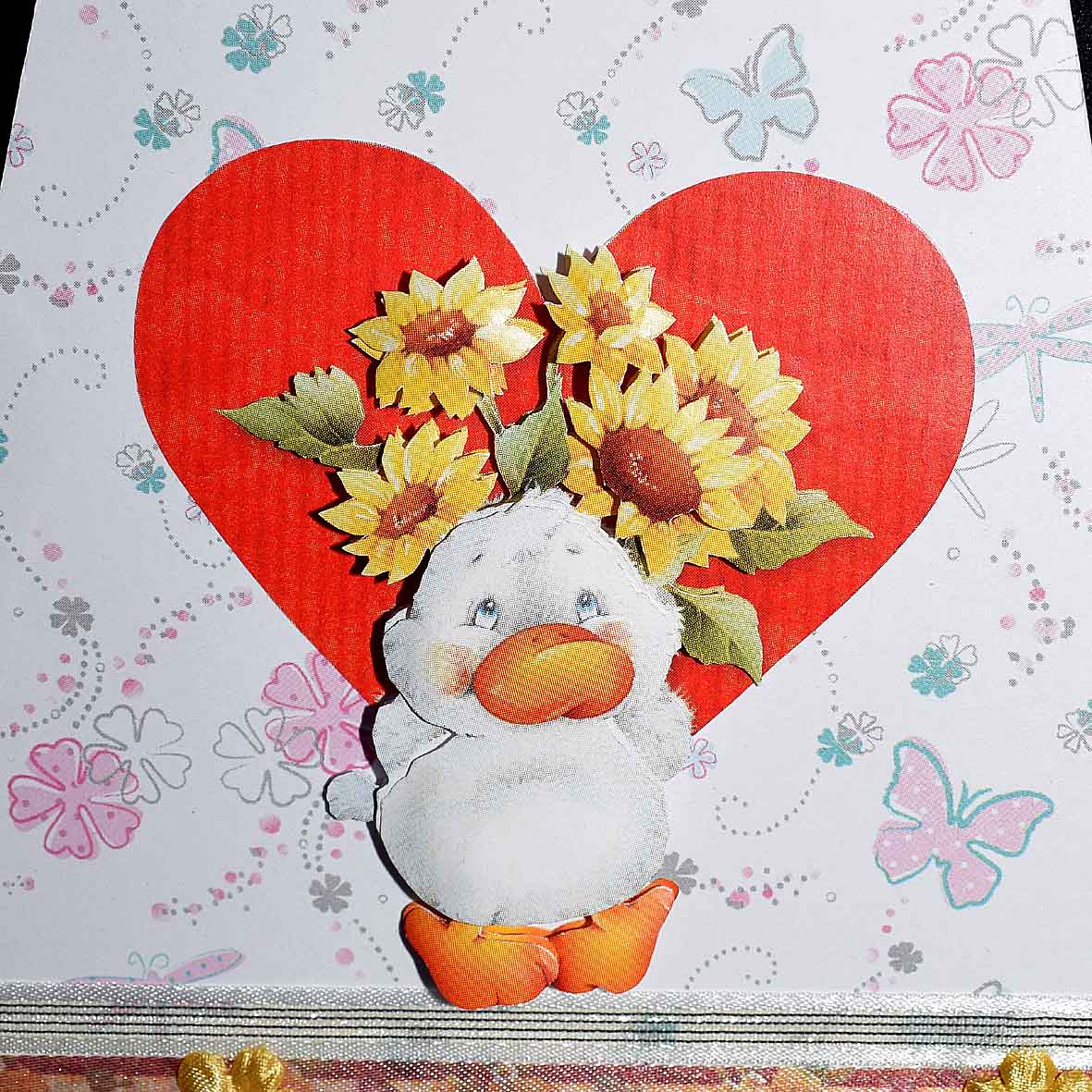 Carte d'anniversaire femme canard au bouquet - Carte en forme d'arrosoir personnalisable