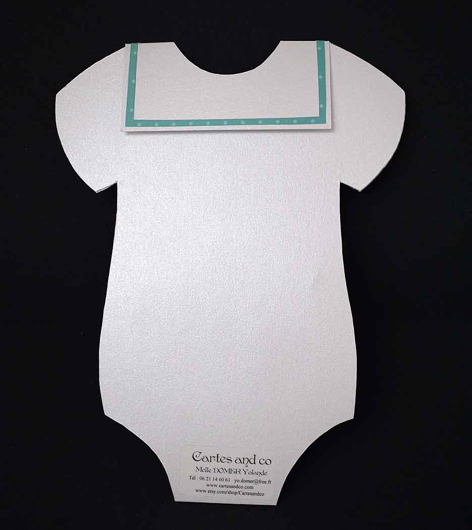 Carte d'anniversaire en forme de body vert -  Carte bébé 3D faite main