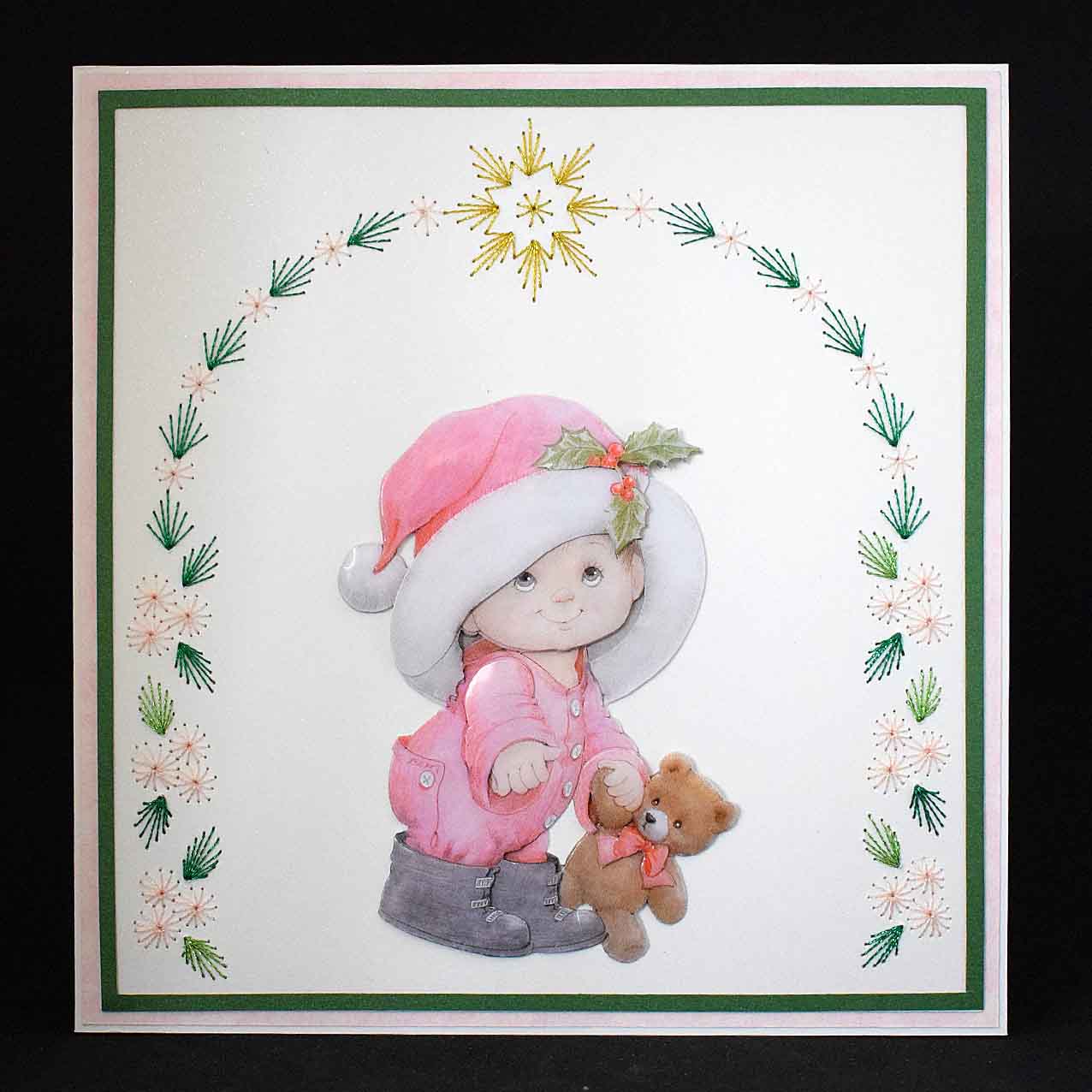 Carte de Noël artisanale 3D – enfant et ours de Noël, carte faite main