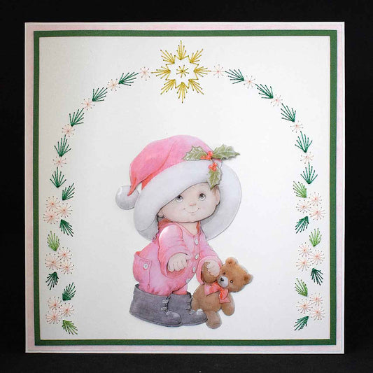 Carte de Noël artisanale 3D – enfant et ours de Noël, carte faite main