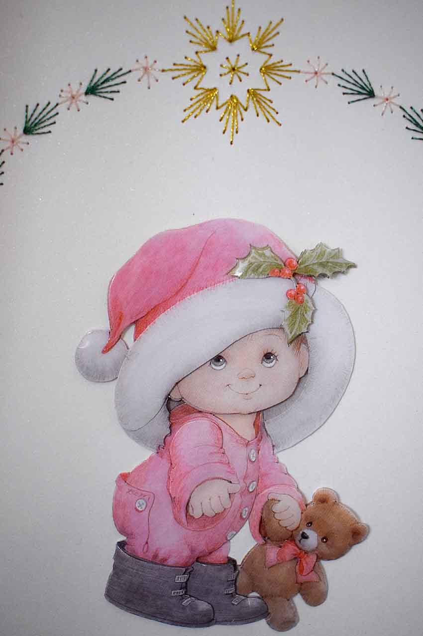 Carte de Noël artisanale 3D – enfant et ours de Noël, carte faite main