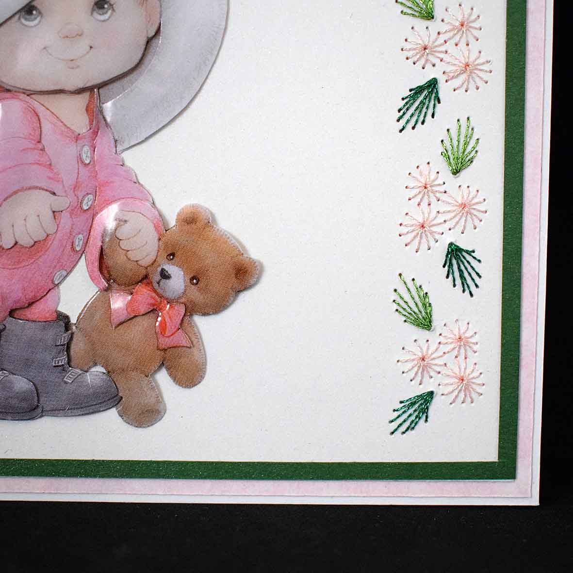 Carte de Noël artisanale 3D – enfant et ours de Noël, carte faite main