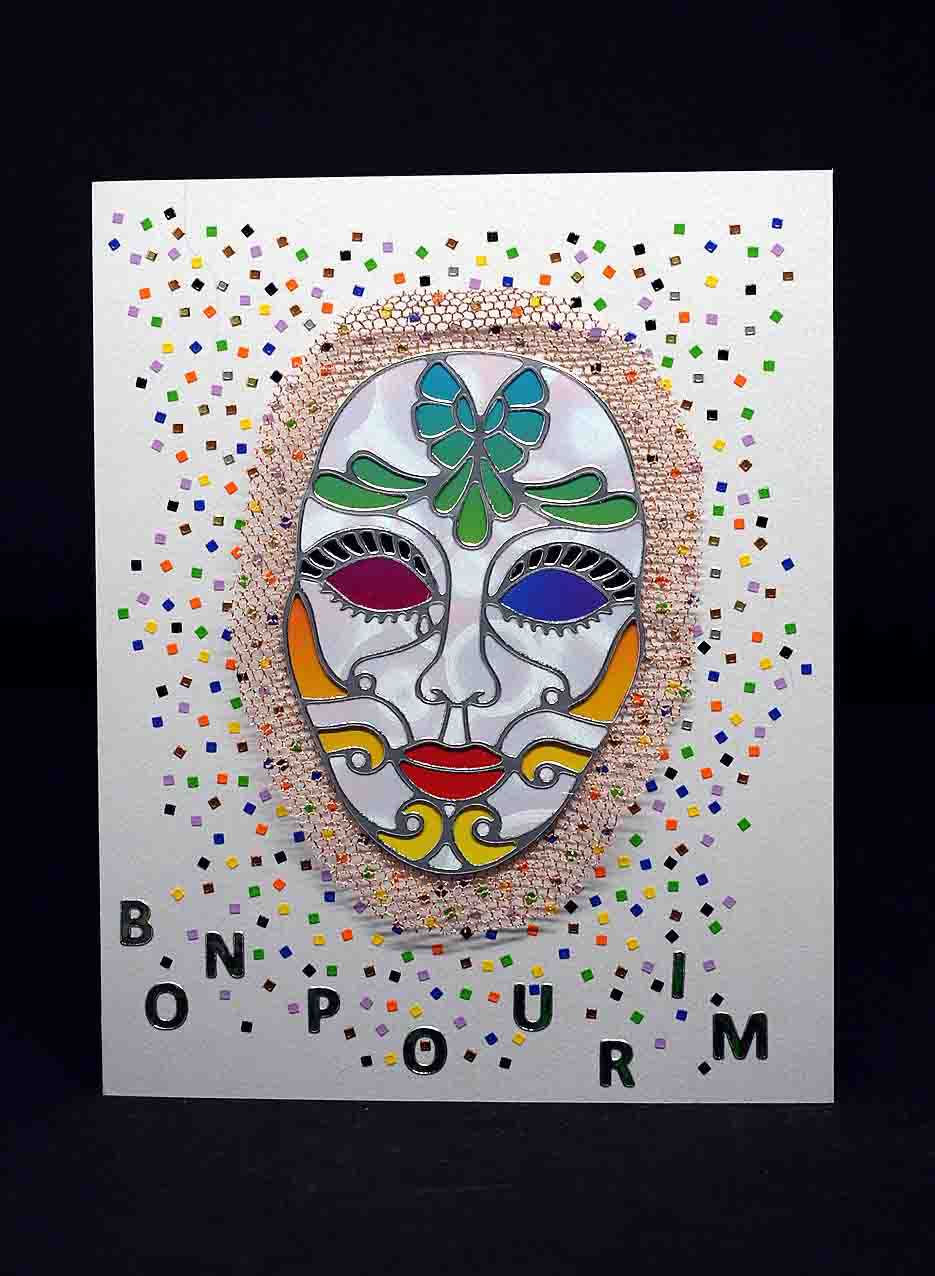 Carte  de Pourim 3D masque et confetis – carte artisanale personnalisable fête juive