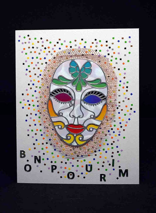 Carte  de Pourim 3D masque et confetis – carte artisanale personnalisable fête juive