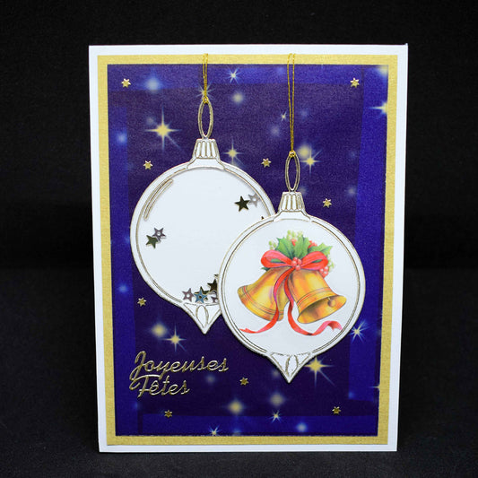 Carte de Noël artisanale en relief - boules de Noël - carte faite main