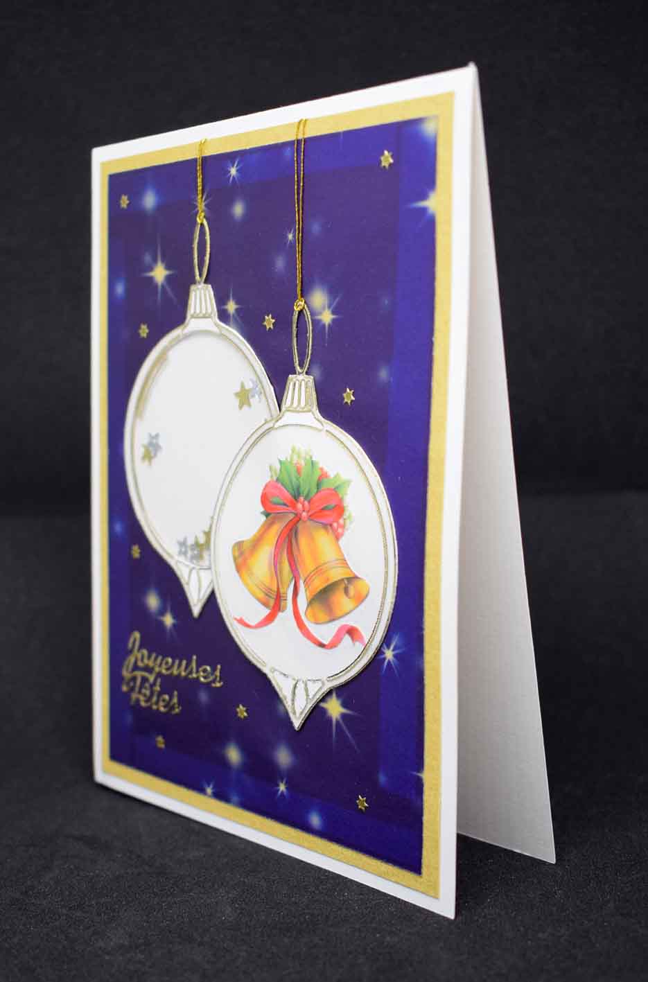 Carte de Noël artisanale en relief - boules de Noël - carte faite main