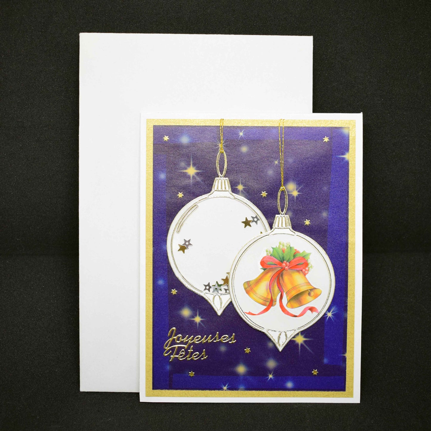 Carte de Noël artisanale en relief - boules de Noël - carte faite main
