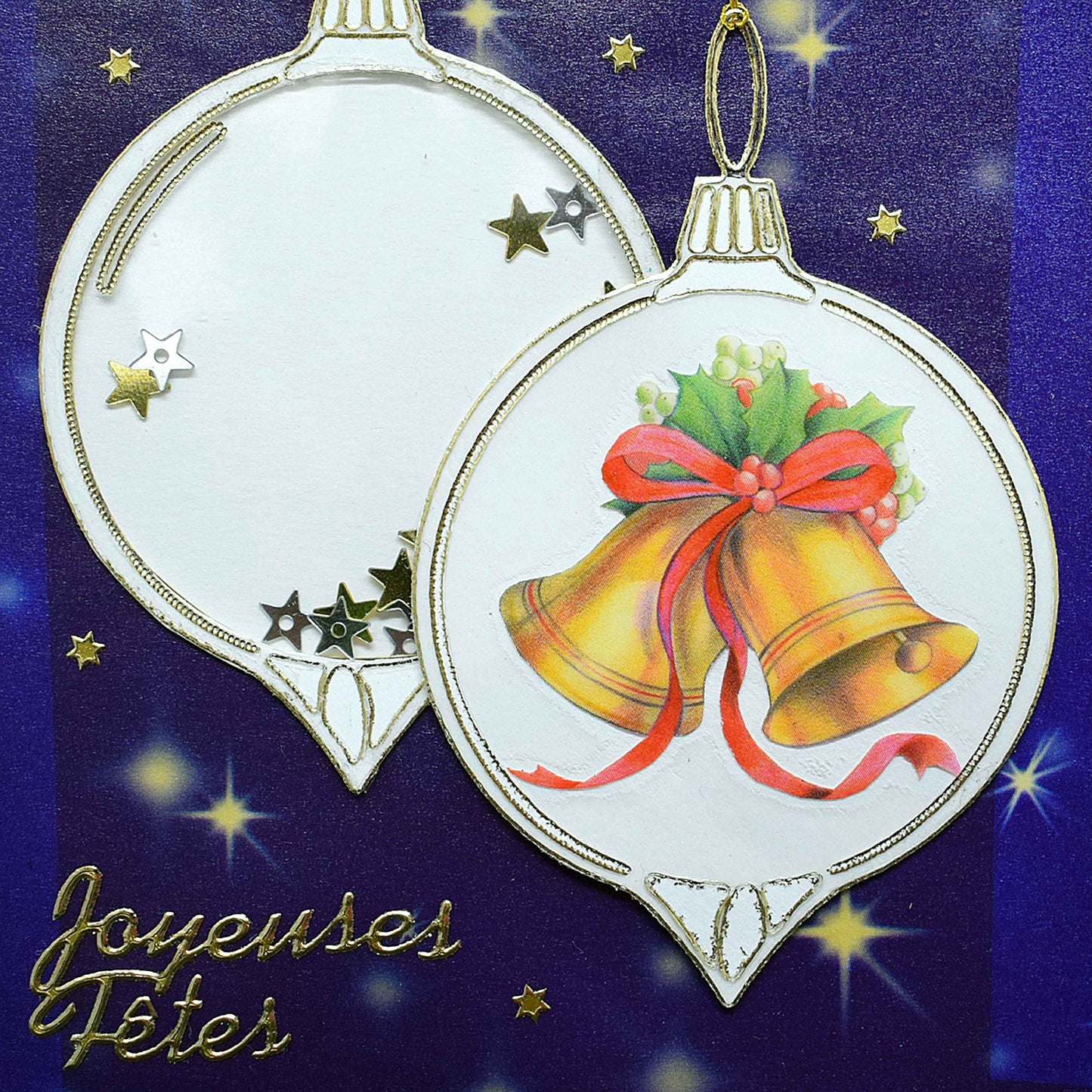 Carte de Noël artisanale en relief - boules de Noël - carte faite main