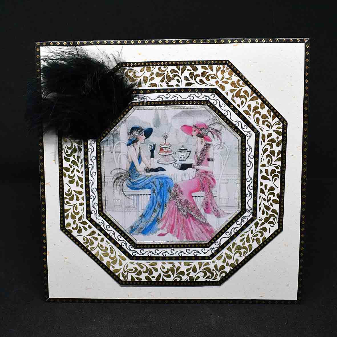 Carte Art Déco femmes 3D – carte élégante style années 20 – création artisanale unique