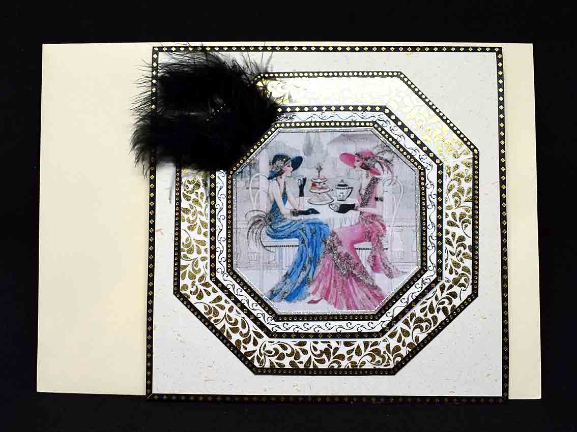 Carte Art Déco femmes 3D – carte élégante style années 20 – création artisanale unique
