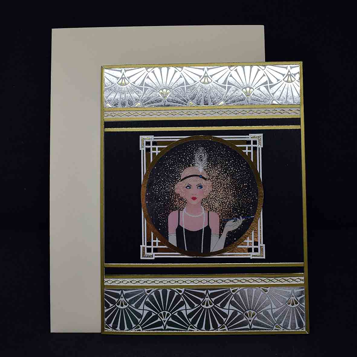 Carte Art Déco femme 3D – carte formes géométriques style années 20 – création artisanale unique