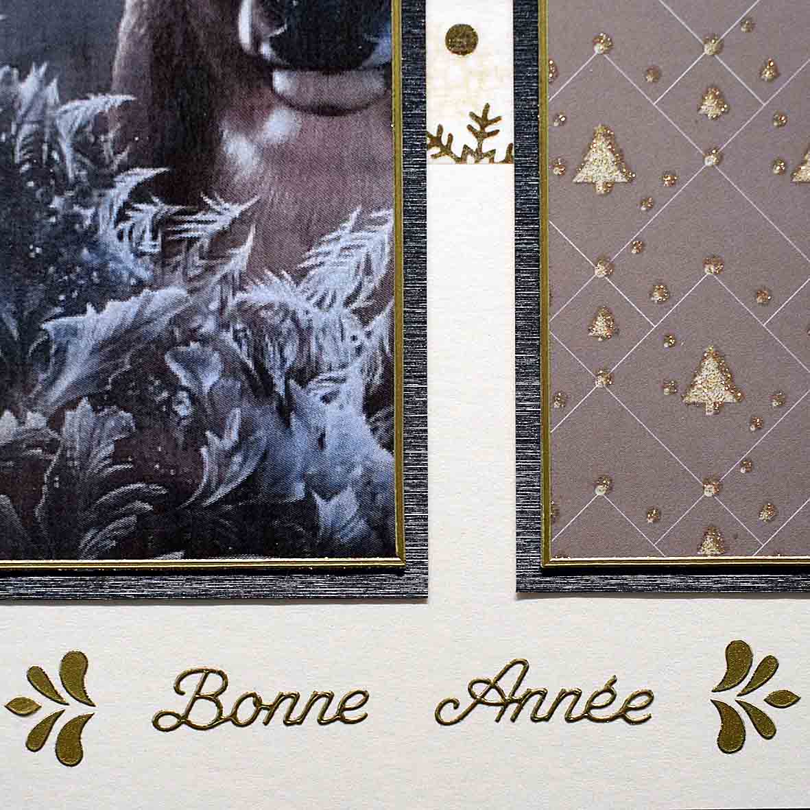Carte de Noël en relief, motifs cerf et sapins