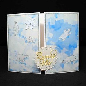 Carte de Noël en 3D blanche et bleue aux motifs d'ours blancs