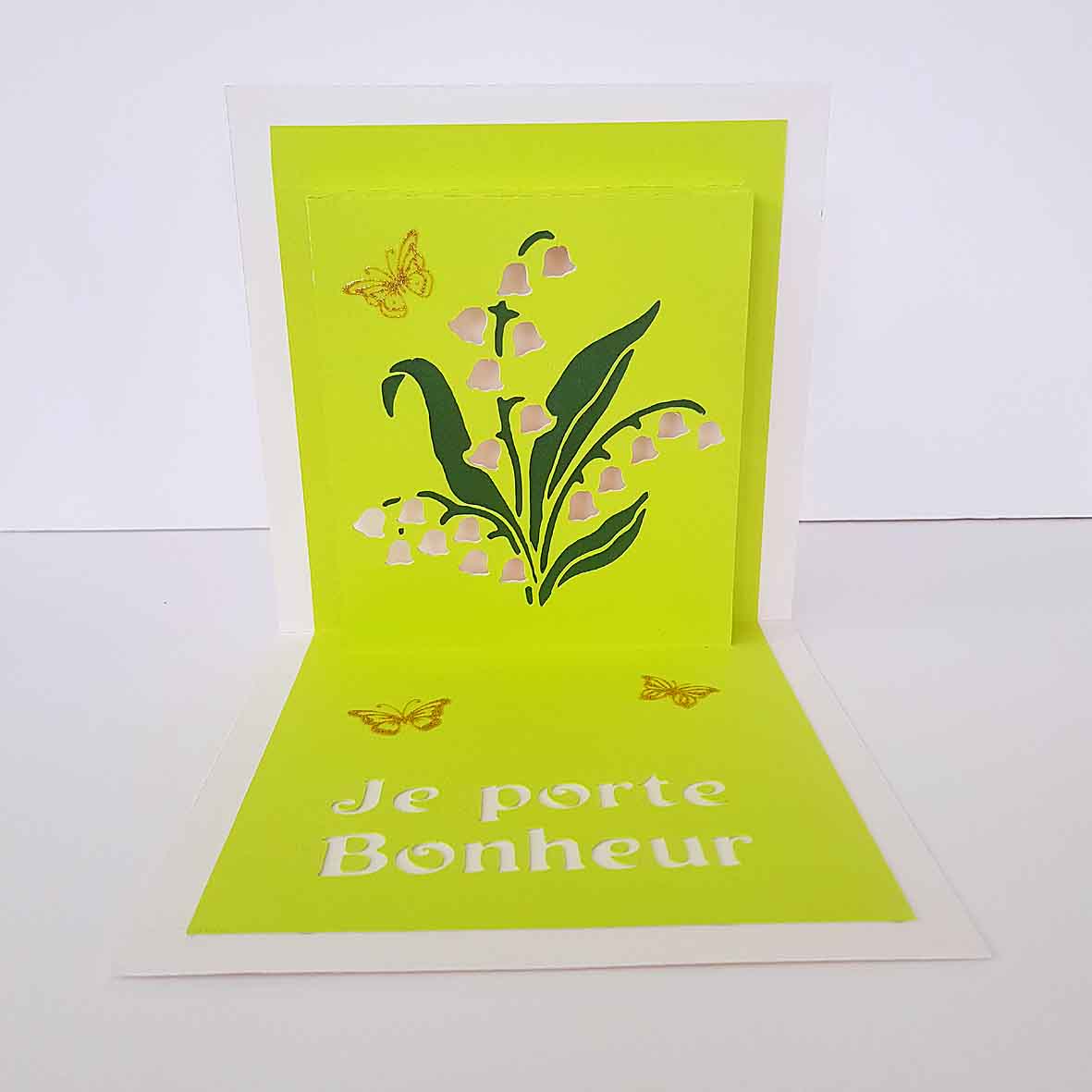 Carte 1er mai en 3D pop up - carte au brin de muguet faite main