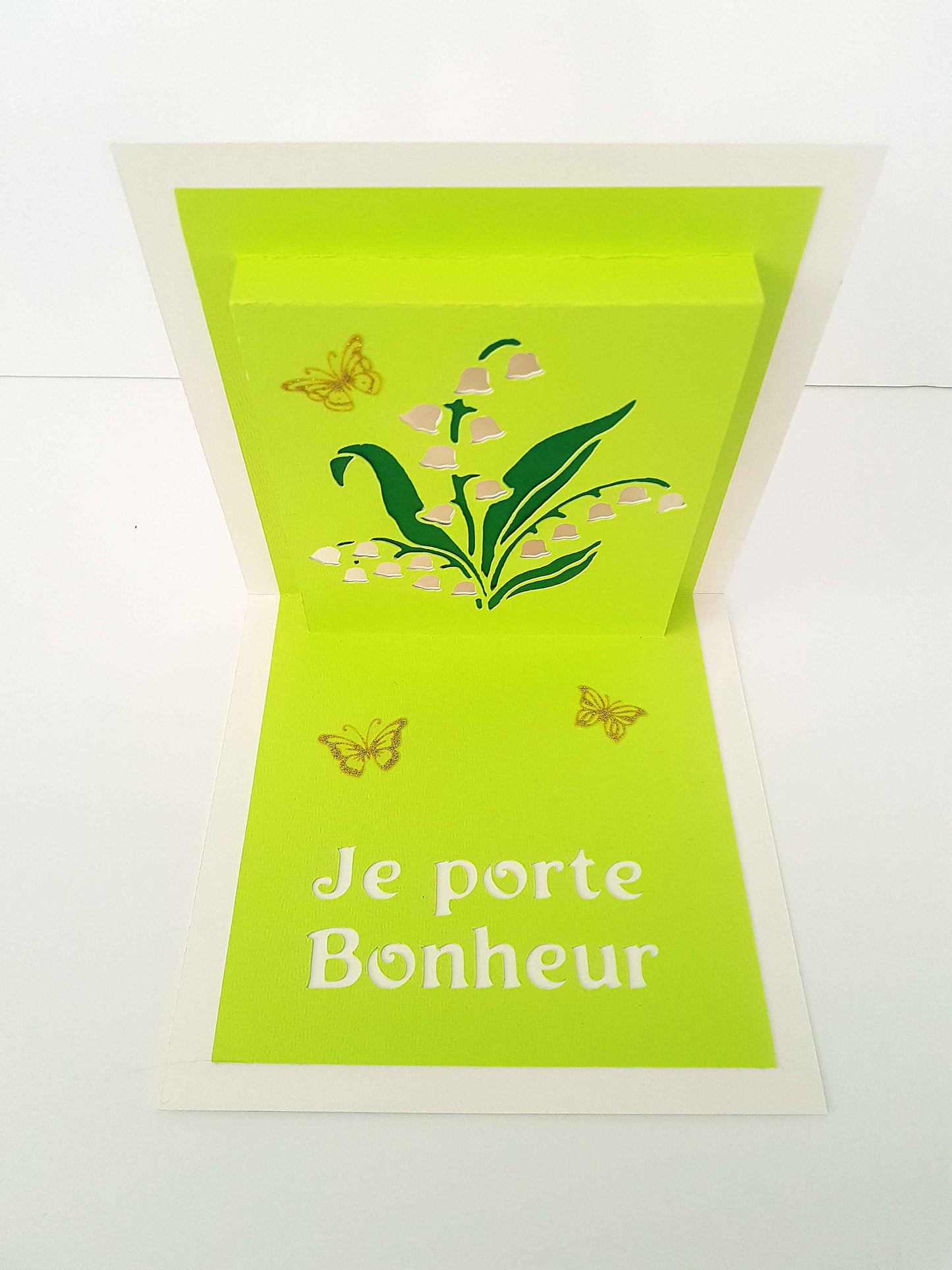 Carte 1er mai en 3D pop up - carte au brin de muguet faite main