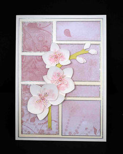 Carte florale blanche et vieux rose motif  branche d'orchidée blanche et rose