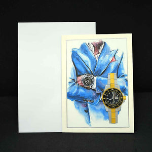 Carte d'anniversaire en 3D motif homme au costume bleu et montre argenté dorée et bleue