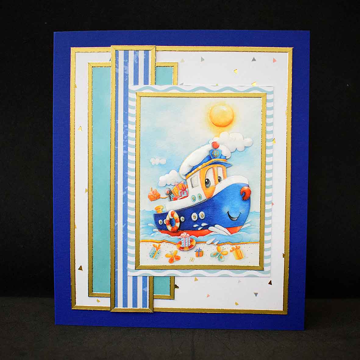 Carte marine 3D bateau – carte anniversaire enfant garçon, personnalisable, fait main