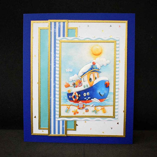 Carte marine 3D bateau – carte anniversaire enfant garçon, personnalisable, fait main