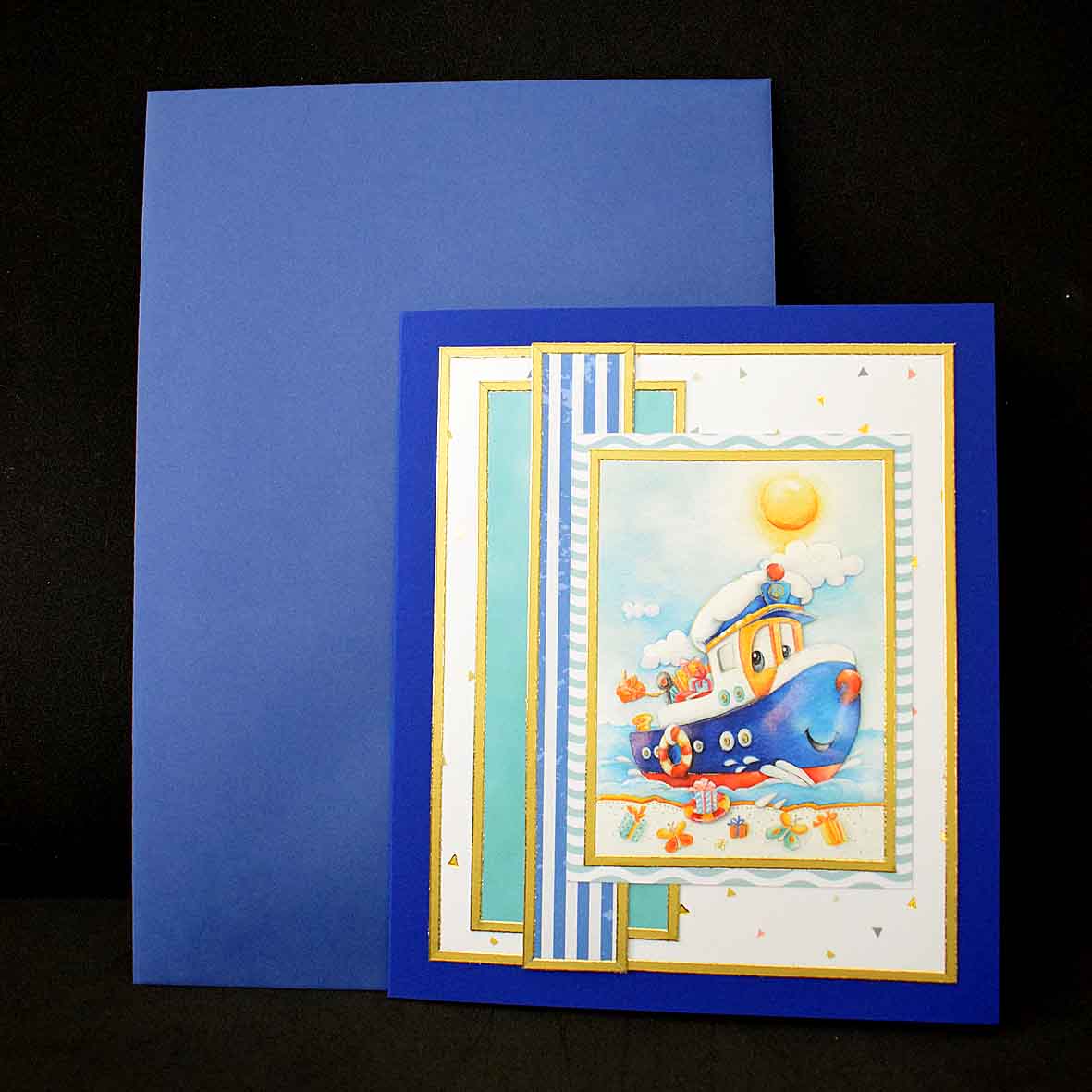 Carte marine 3D bateau – carte anniversaire enfant garçon, personnalisable, fait main