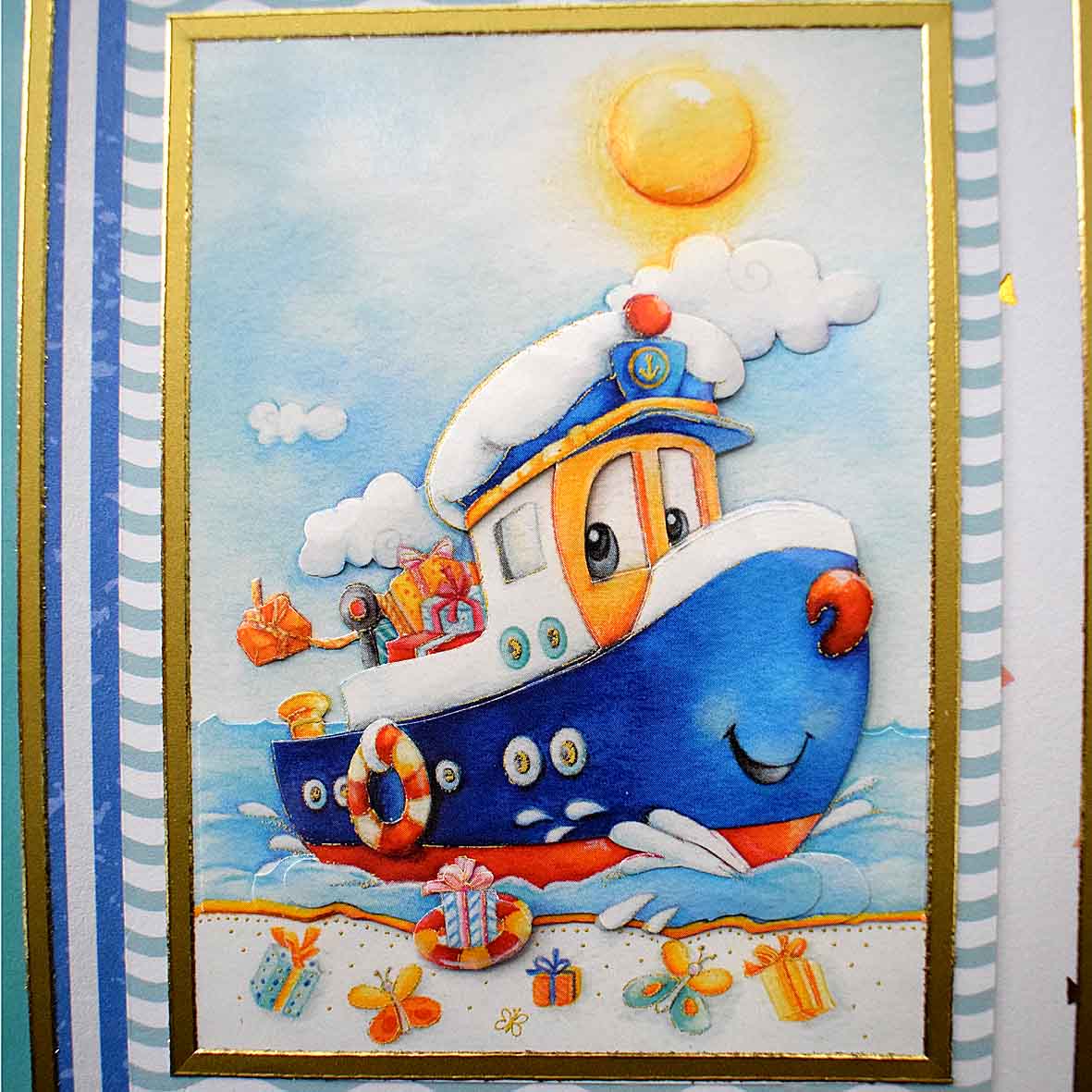 Carte marine 3D bateau – carte anniversaire enfant garçon, personnalisable, fait main