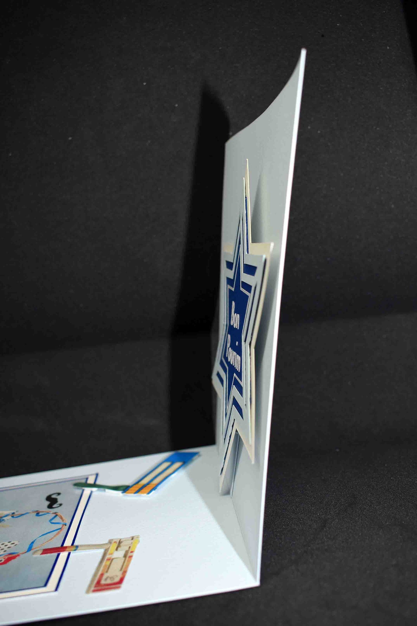 Carte  de Pourim 3D bleu – carte artisanale personnalisable fête juive