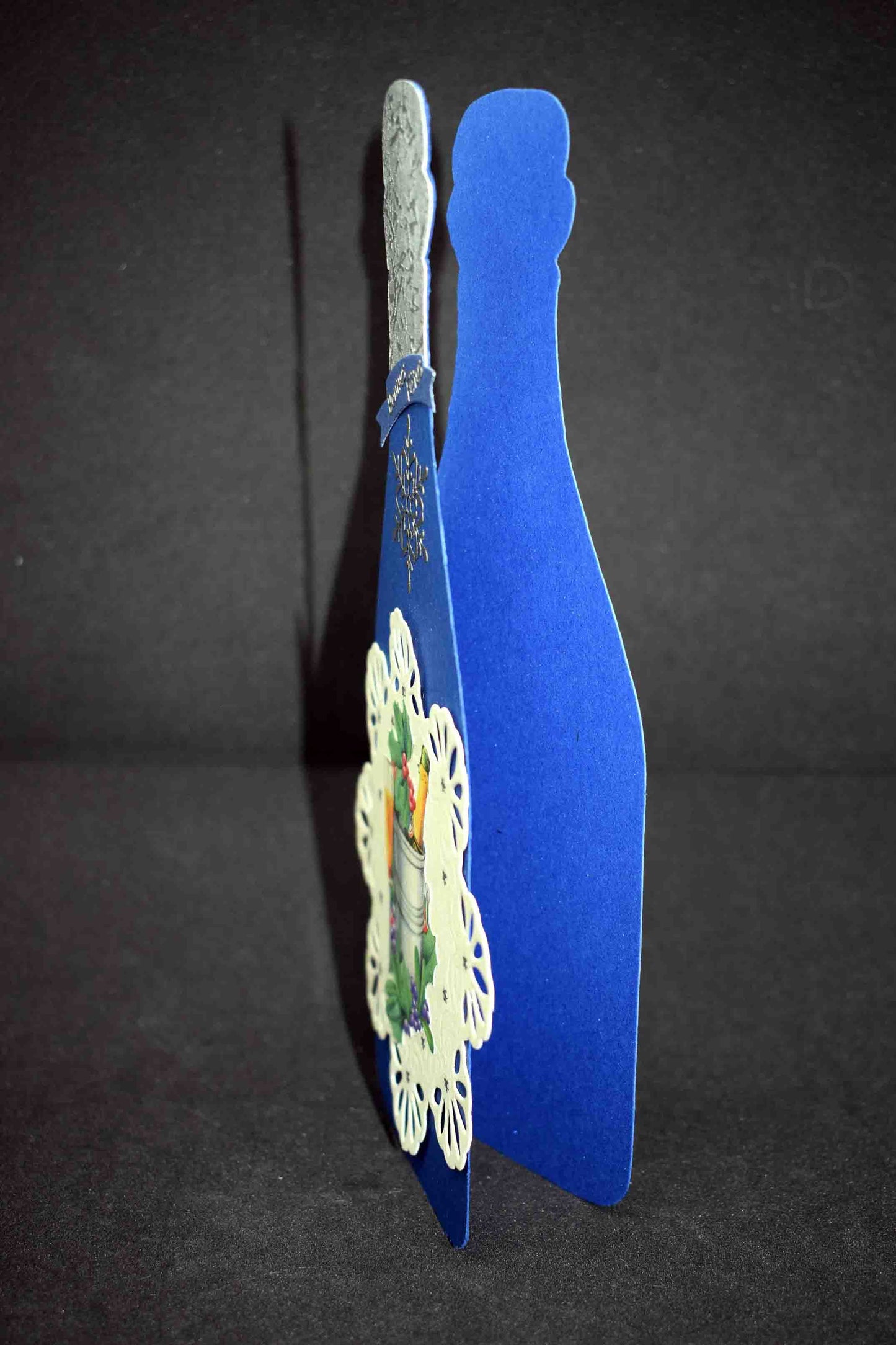 Carte de Noël en 3D bleue, motif seau à champagne