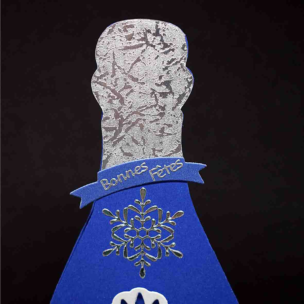 Carte de Noël en 3D bleue, motif seau à champagne