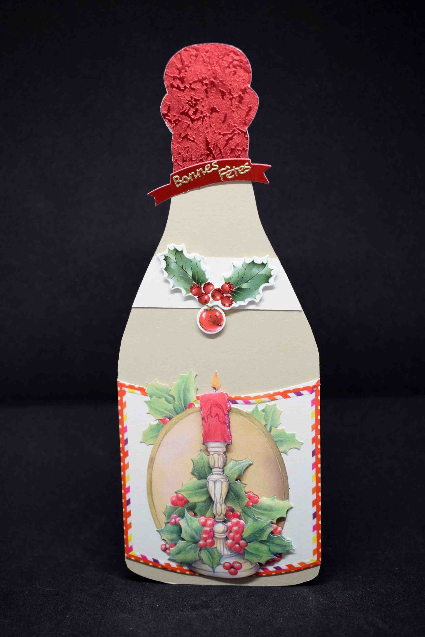 Carte de Noêl 3D en forme de bouteille - carte artisanale personnalisable motif bougie