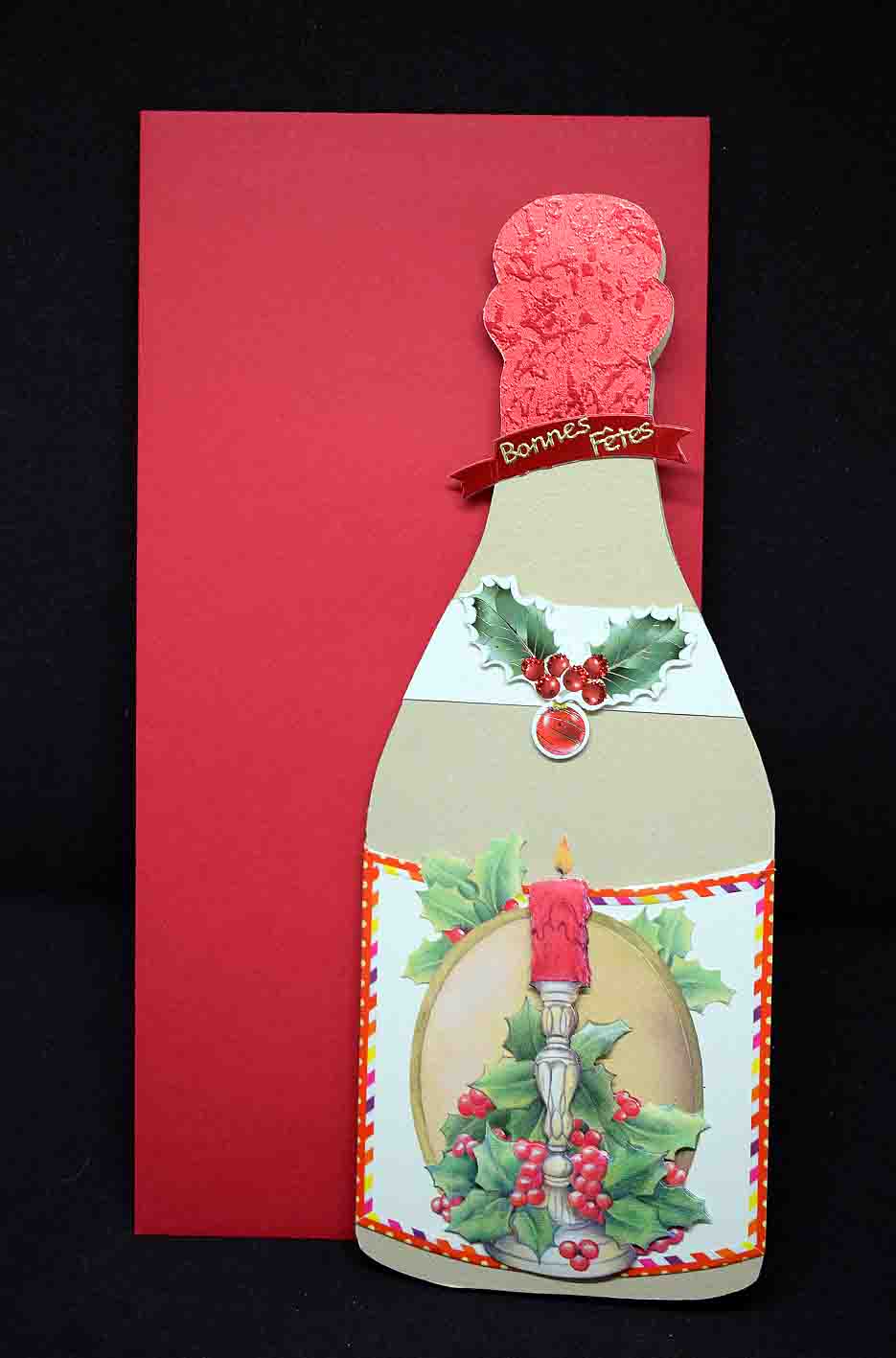 Carte de Noêl 3D en forme de bouteille - carte artisanale personnalisable motif bougie