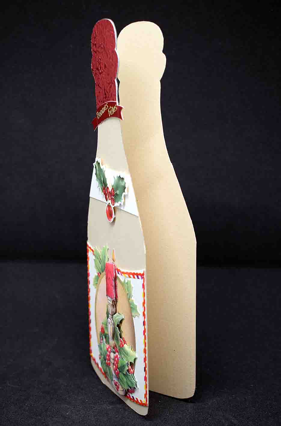 Carte de Noêl 3D en forme de bouteille - carte artisanale personnalisable motif bougie