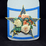Carte de Noël en 3D bleue et grise, motif étoile et roses