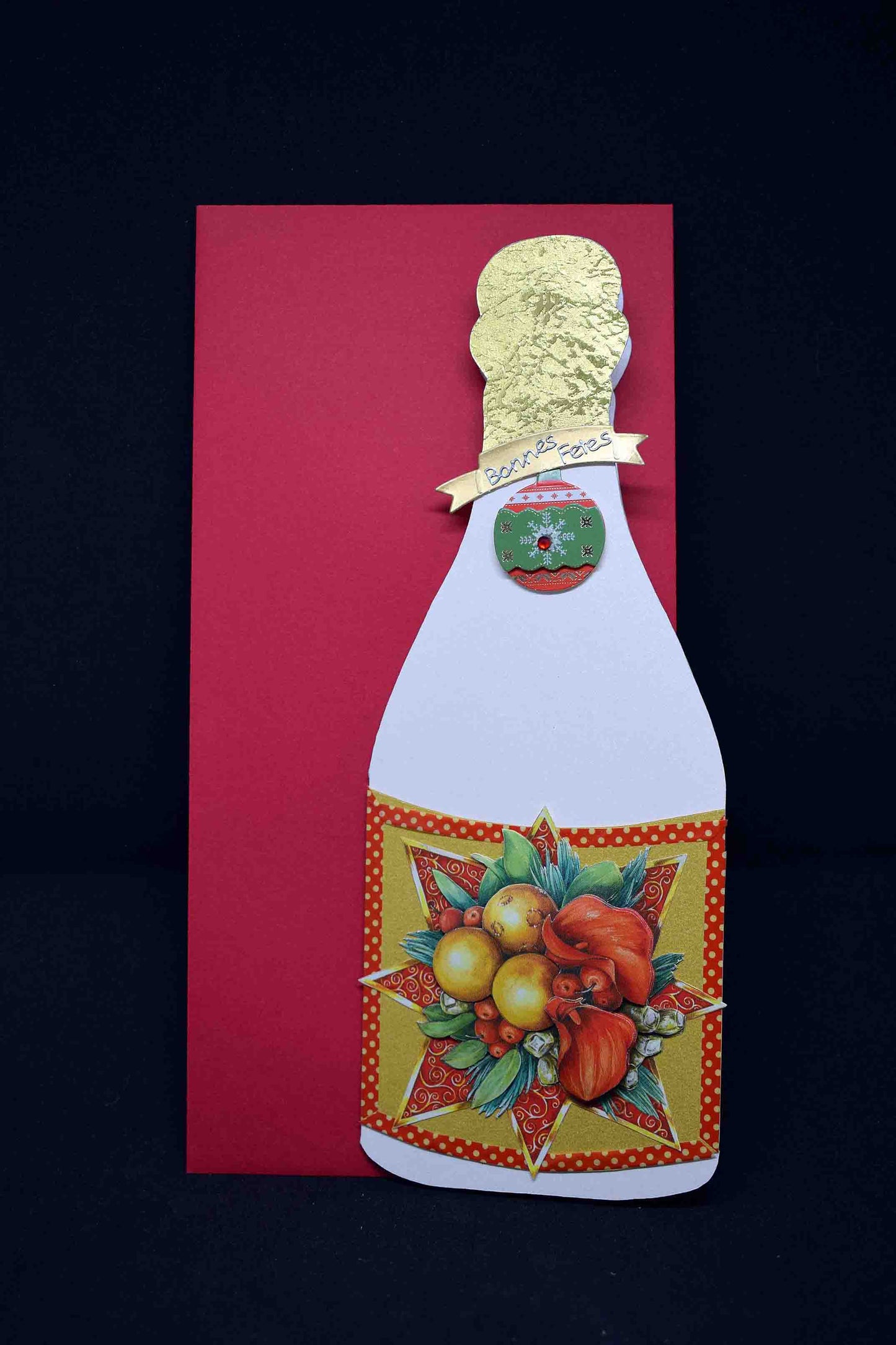 Carte de Noêl 3D en forme de bouteille ivoire - carte artisanale personnalisable motif bougie