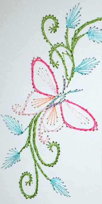 Carte d'animaux brodée, chat aux papillons