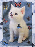 Carte d'animaux brodée, chat aux papillons