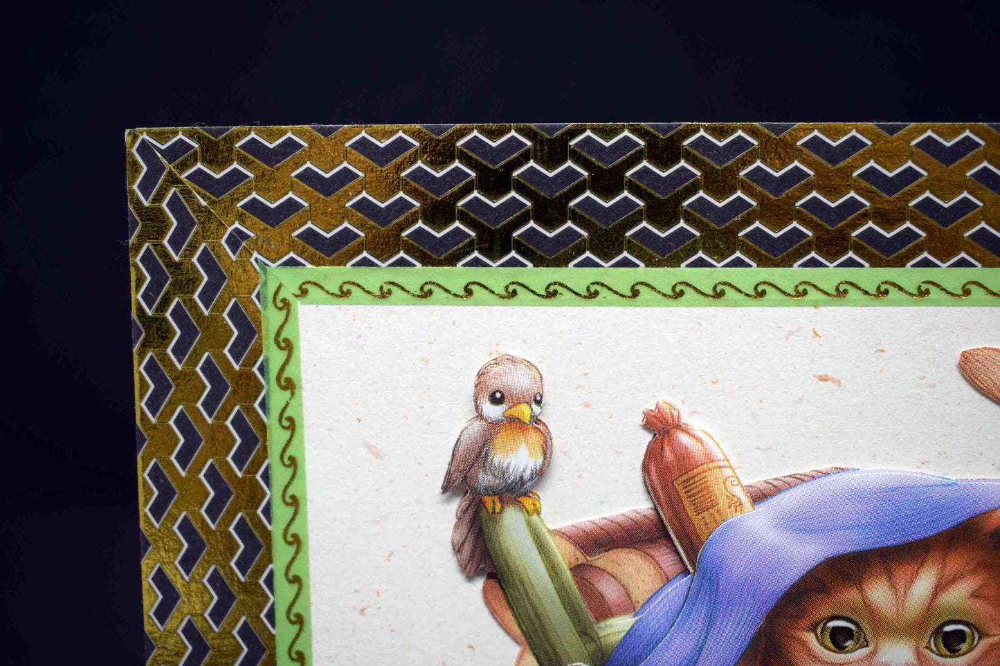 Carte pour anniversaire en 3D  aux motifs chat dans panier picnic