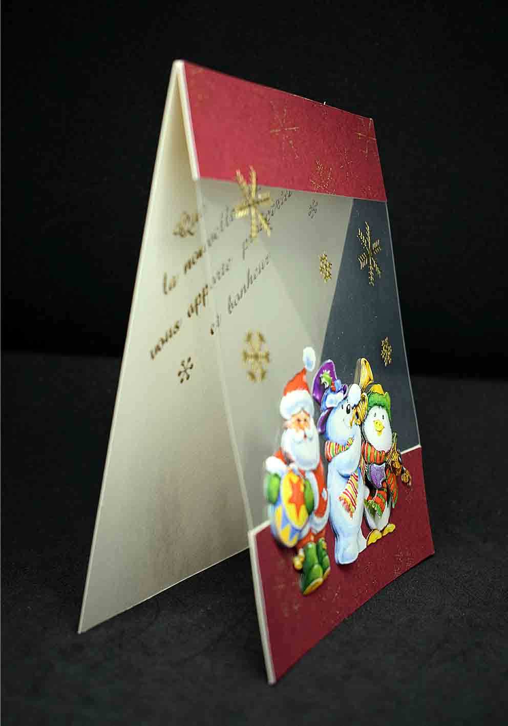 Carte de Noël artisanale 3D – personnages de Noël, carte faite main