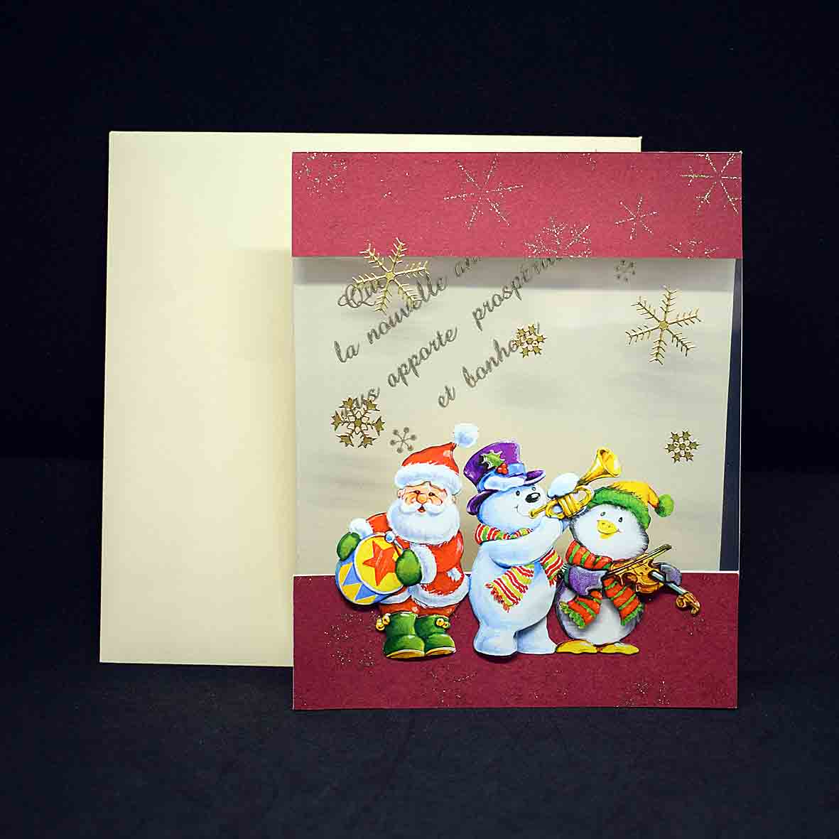 Carte de Noël artisanale 3D – personnages de Noël, carte faite main