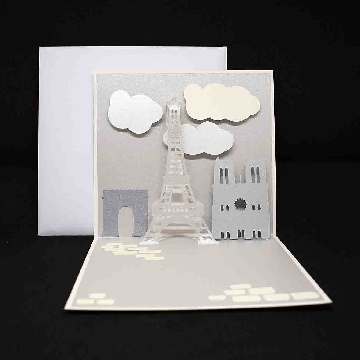 Carte pop up monuments de Paris - carte de voeux originale Paris - Carte artisanale personnalisable