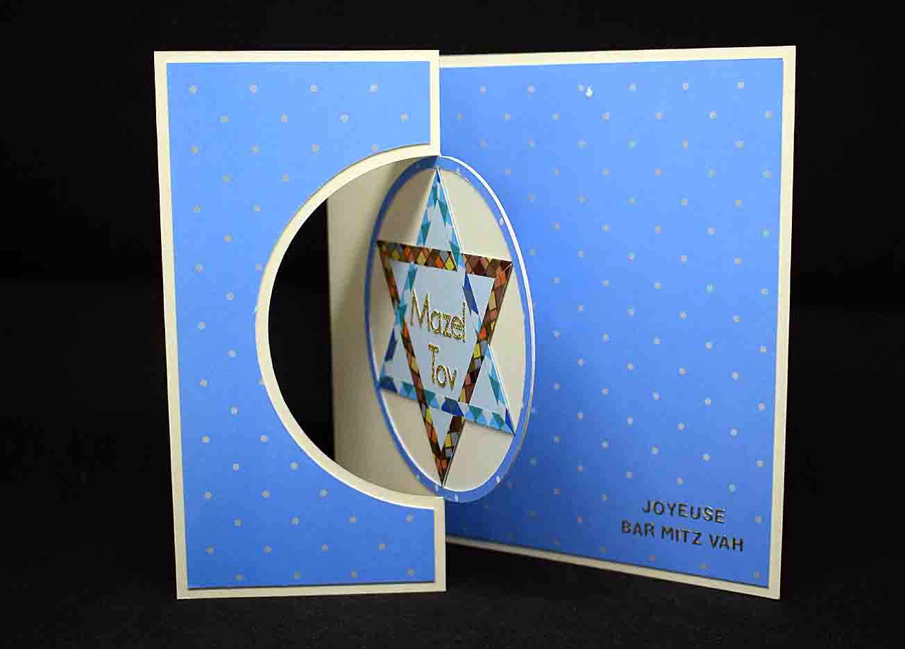 Carte  de Bar Mitz Vah 3D bleue – carte artisanale personnalisable fête juive