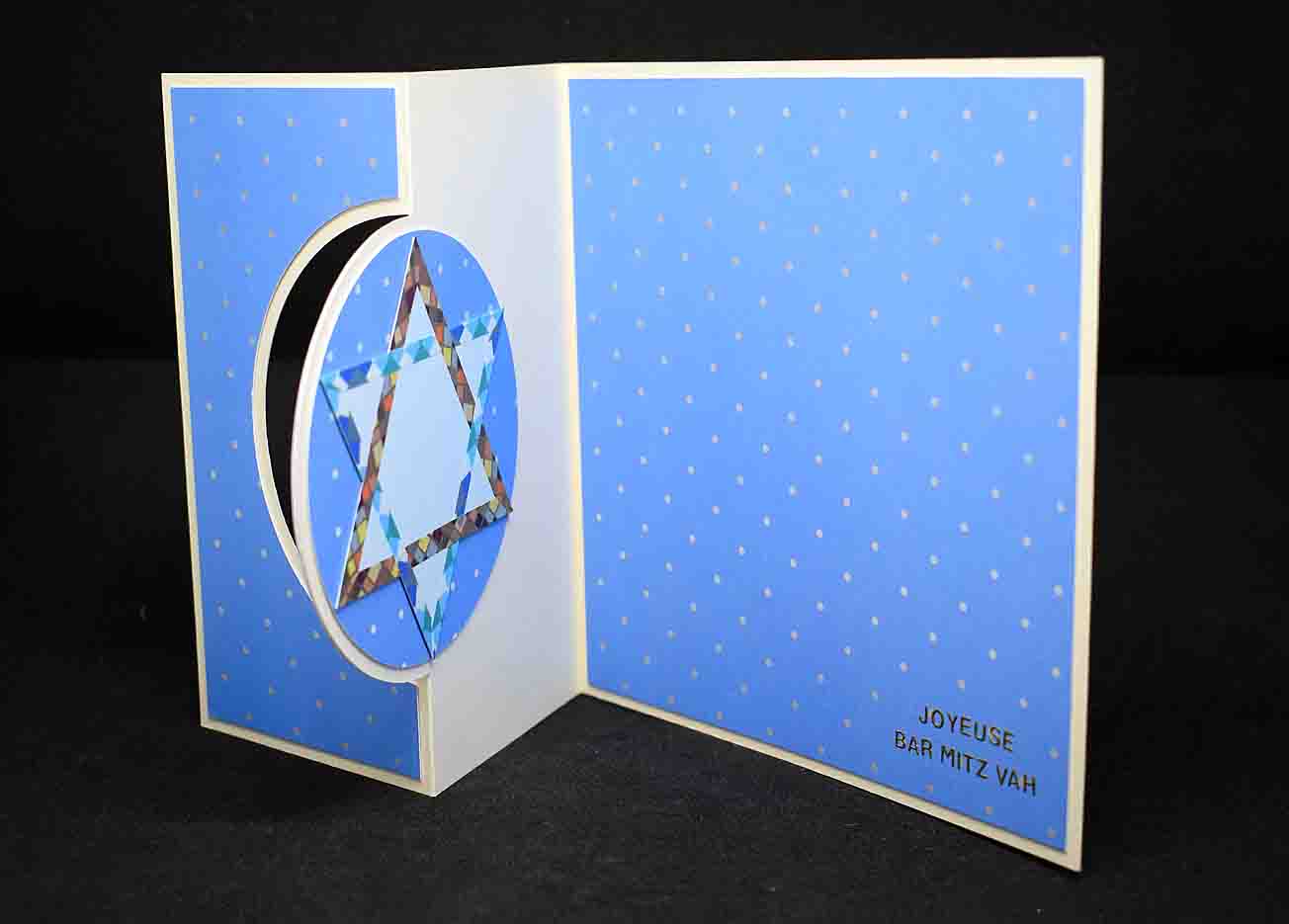 Carte  de Bar Mitz Vah 3D bleue – carte artisanale personnalisable fête juive