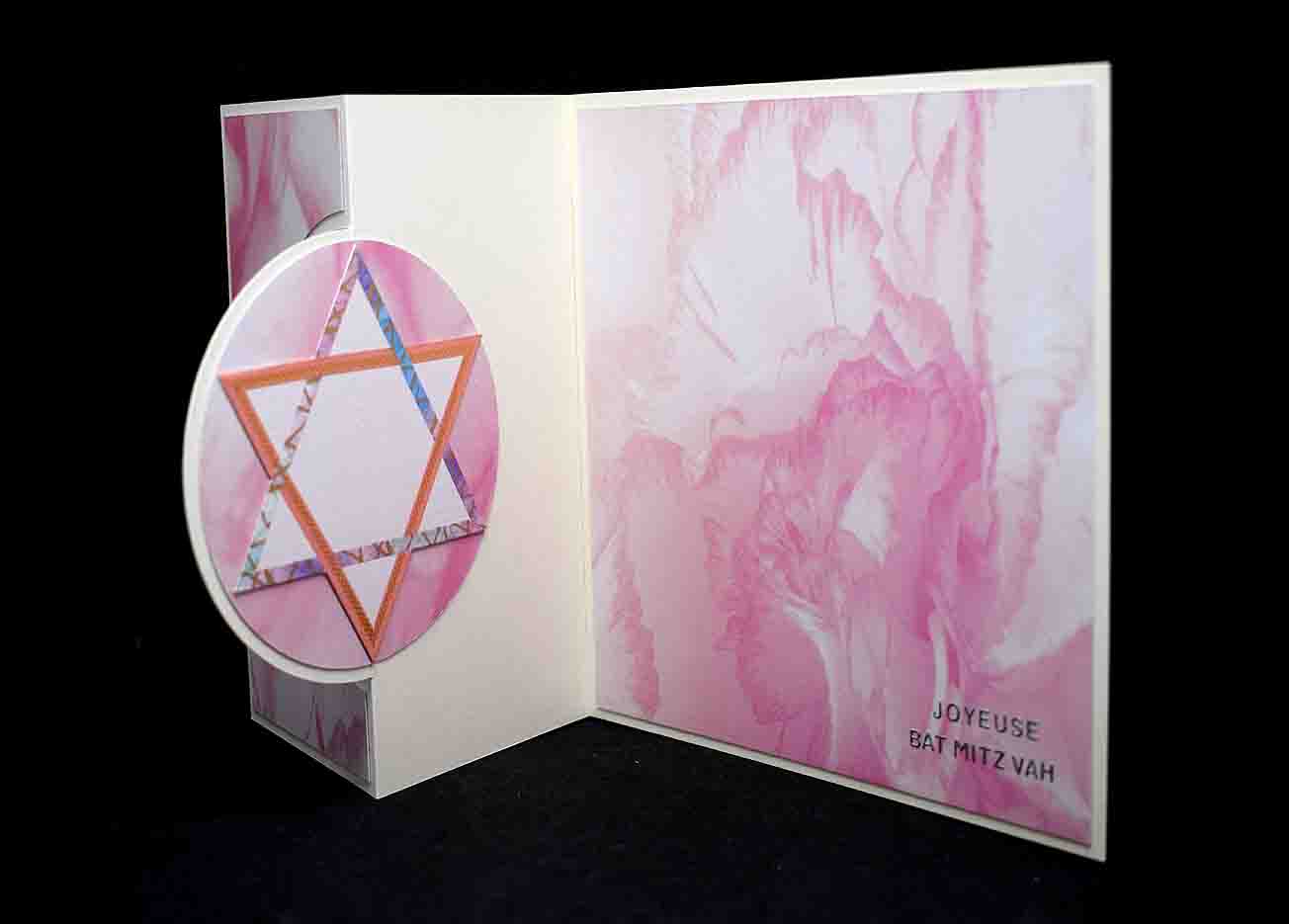 Carte  de Bar Mitz Vah 3D rose – carte artisanale personnalisable fête juive