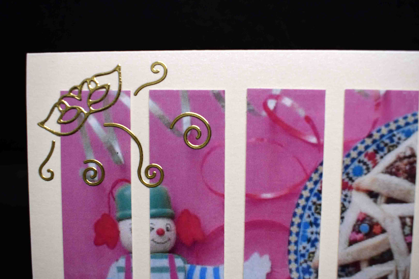 Carte  de Pourim 3D rose – carte artisanale personnalisable fête juive