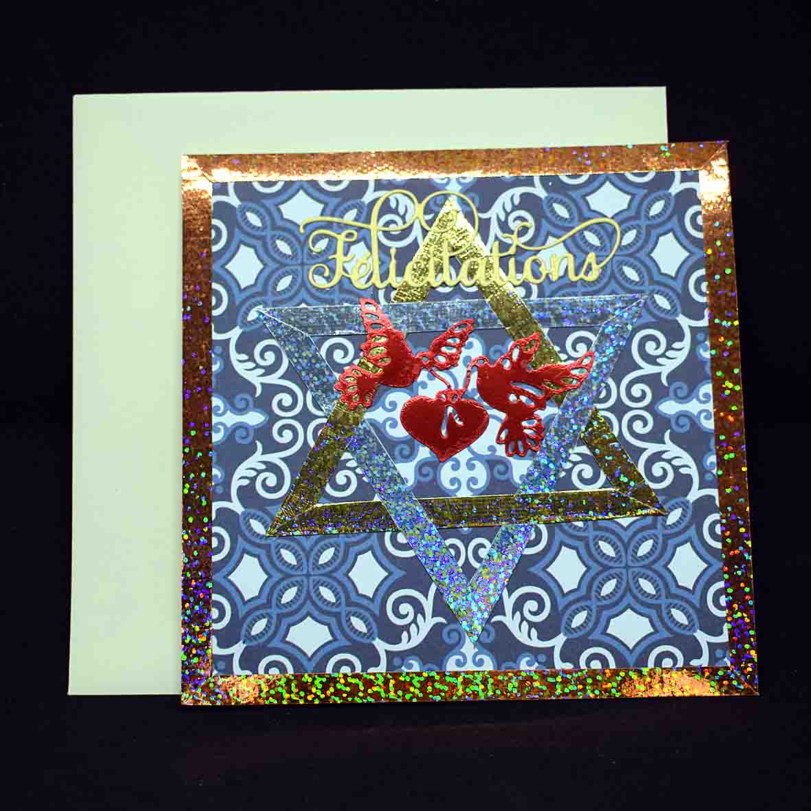 Carte  de Bar Mitz Vah 3D colombes -  carte artisanale personnalisable fête juive