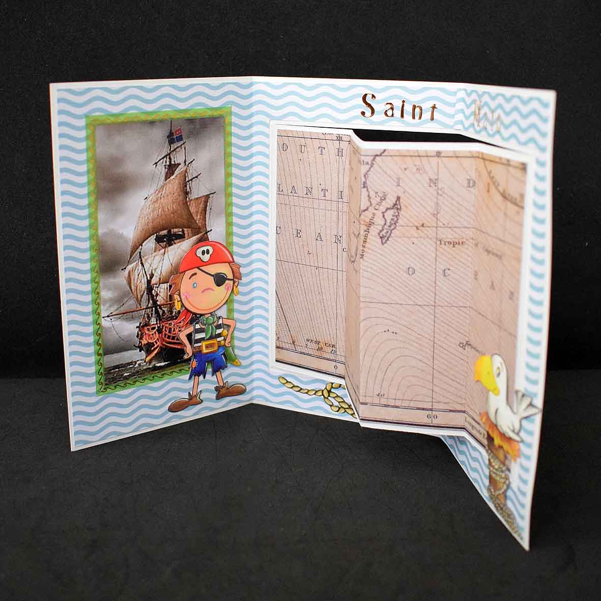 Carte marine pop up 3D bateau et pirate – carte anniversaire enfant garçon, personnalisable, fait main